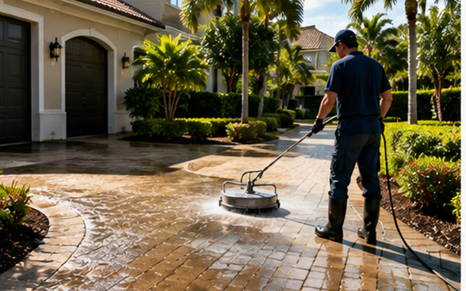 Clean residential driveway and walkway